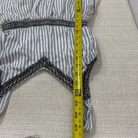 Japna Womens Romper S Blue White Striped Embroidered Sleeveless V-Neck - Picture 6 of 7